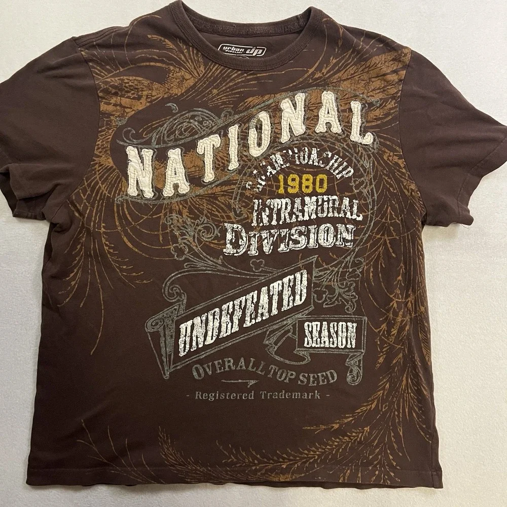 Vintage Urban Up Pipeline T-Shirt Mens Size XL Brown Distressed Y2K Short Sleeve